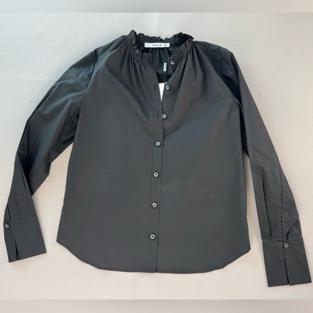 Thakoon Black Smocked Neck Button Down Shirt | XS | NWT | Feminine Fit